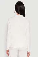 Womens Long Sleeve Crepe Knit Open Front Blazer, White,
