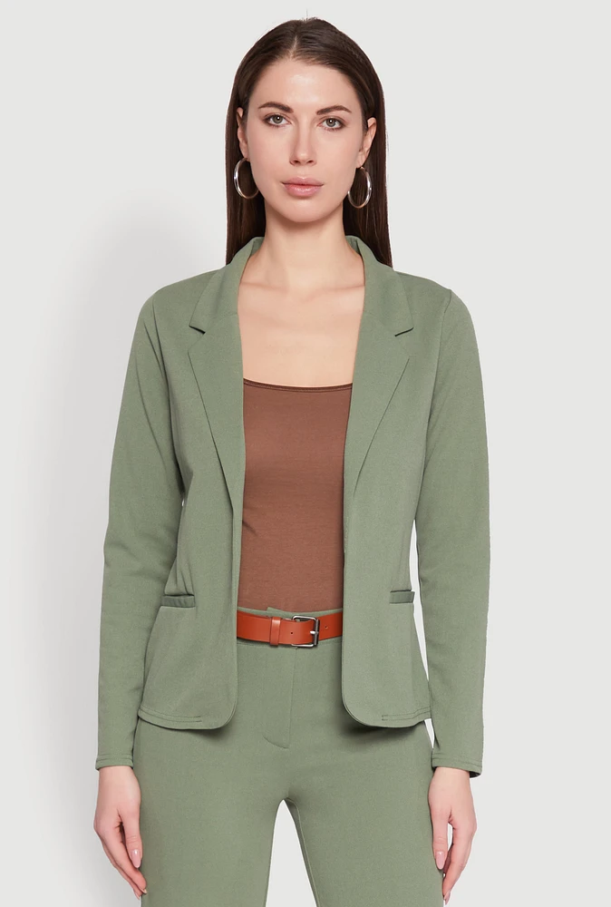 Womens Long Sleeve Crepe Knit Open Front Blazer,