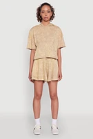 Womens Trendy Mineral Wash Oversized Hooded Sweatshirt, Beige, Size S