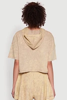 Womens Trendy Mineral Wash Oversized Hooded Sweatshirt, Beige, Size S