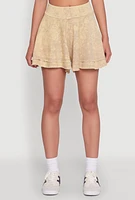 Womens Trendy Mineral Wash Ruffle Tiered High Waisted Shorts, Khaki,