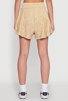 Womens Trendy Mineral Wash Ruffle Tiered High Waisted Shorts, Khaki,