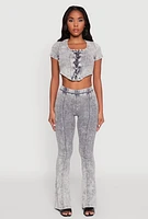 Womens Mineral Wash Lace Up Detail Crop Top, Grey,
