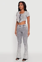Womens Mineral Wash Lace Up Detail Crop Top, Grey,