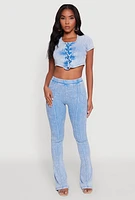 Womens Mineral Wash Lace Up Detail Crop Top, L