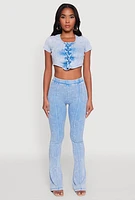 Womens Mineral Wash Lace Up Detail Crop Top, L
