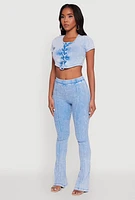 Womens Mineral Wash Lace Up Detail Crop Top, L