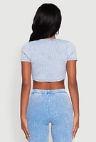 Womens Mineral Wash Lace Up Detail Crop Top, L