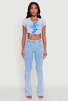 Womens Mineral Wash Pintuck Flare Pants, Blue,