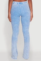 Womens Mineral Wash Pintuck Flare Pants, Blue,