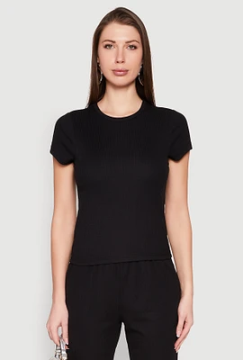 Womens Ribbed Knit Short Sleeve Tee,