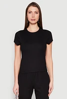 Womens Ribbed Knit Short Sleeve Tee,
