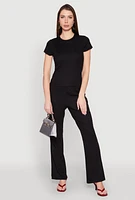 Womens Ribbed Knit Short Sleeve Tee,