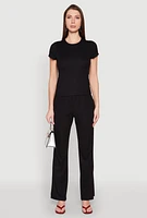 Womens Ribbed Knit Short Sleeve Tee,