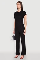 Womens Ribbed Knit Short Sleeve Tee,