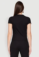 Womens Ribbed Knit Short Sleeve Tee,