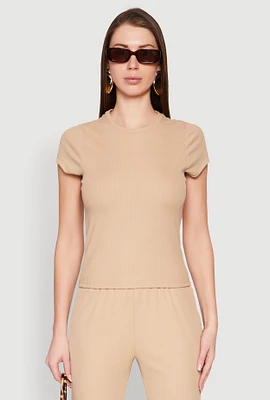 Womens Ribbed Knit Short Sleeve Tee,