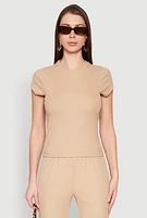 Womens Ribbed Knit Short Sleeve Tee,