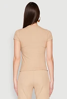 Womens Ribbed Knit Short Sleeve Tee,