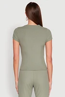 Womens Ribbed Knit Short Sleeve Tee, Green,