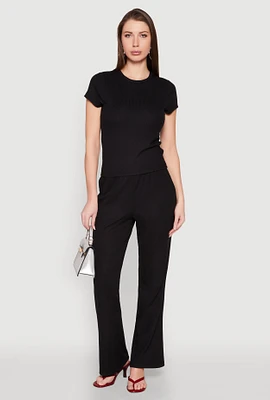 Womens Ribbed Knit Boot Cut Pants,