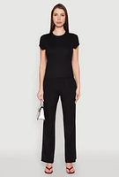 Womens Ribbed Knit Boot Cut Pants,