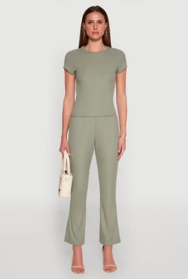 Womens Ribbed Knit Boot Cut Pants, Green, Size S