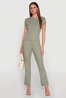 Womens Ribbed Knit Boot Cut Pants, Green, Size S