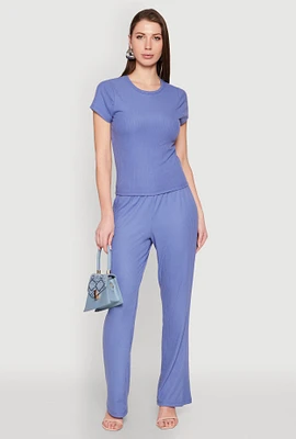 Womens Ribbed Knit Boot Cut Pants,