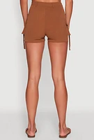 Womens Trendy Crepe Knit High Waisted Cargo Shorts, Brown, Size S