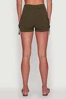 Womens Trendy Crepe Knit High Waisted Cargo Shorts, Green, Size L