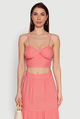 Womens Stylish Padded Bustier with Twist Front Sweetheart Neckline, Pink, Size M