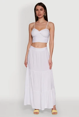 Womens Chic High Waisted Tiered Maxi Skirt, White, Size XL