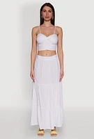 Womens Chic High Waisted Tiered Maxi Skirt, White, Size XL