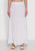 Womens Chic High Waisted Tiered Maxi Skirt, White, Size XL