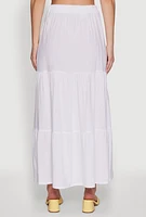 Womens Chic High Waisted Tiered Maxi Skirt, White, Size XL