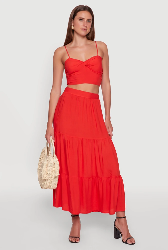 Womens Chic High Waisted Tiered Maxi Skirt,