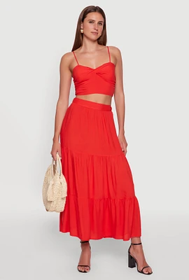 Womens Chic High Waisted Tiered Maxi Skirt,