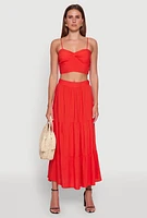 Womens Chic High Waisted Tiered Maxi Skirt,
