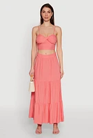 Womens Chic High Waisted Tiered Maxi Skirt, Pink, Size M