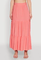 Womens Chic High Waisted Tiered Maxi Skirt, Pink, Size M