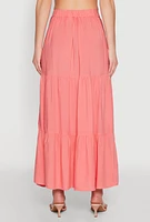 Womens Chic High Waisted Tiered Maxi Skirt, Pink, Size M