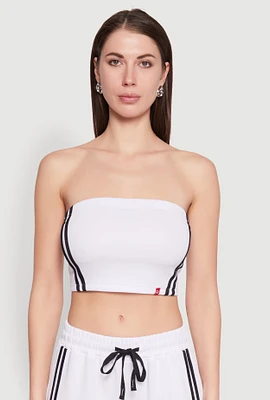 Womens Varsity Stripe Cropped Tube Top, White, Size XL
