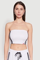 Womens Varsity Stripe Cropped Tube Top, White, Size L