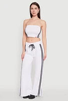 Womens Varsity Stripe Cropped Tube Top, White, Size XL