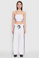 Womens Varsity Stripe Cropped Tube Top, White, Size XL