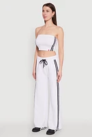 Womens Varsity Stripe Cropped Tube Top, White, Size XL