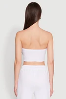 Womens Varsity Stripe Cropped Tube Top, White, Size XL
