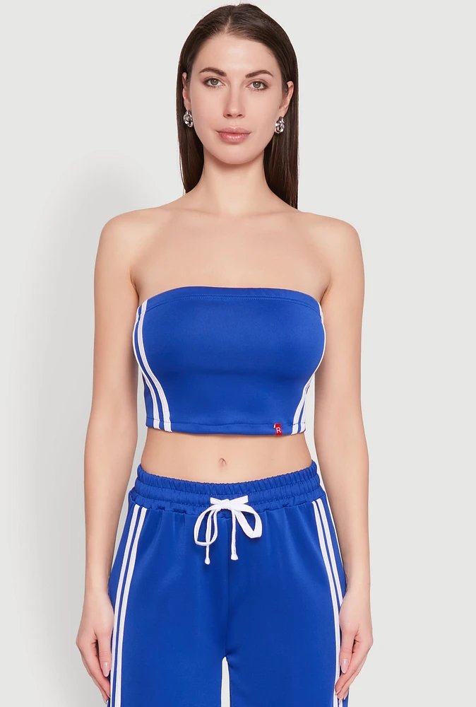 Womens Varsity Stripe Cropped Tube Top, Blue, Size M