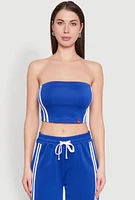 Womens Varsity Stripe Cropped Tube Top, Blue, Size M